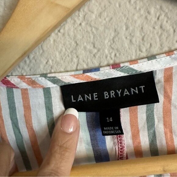 Lane Bryant Striped Multicolor Crossover Peplum coquette Babydoll Top Size 14 - Picture 9 of 13